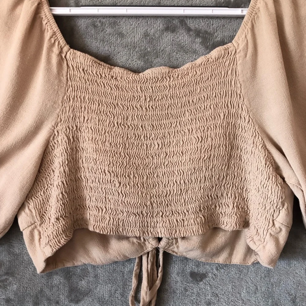 Wild Fable Puff Sleeve Crop Blouse Size L Elastic Back Boho Peasant Lightweight